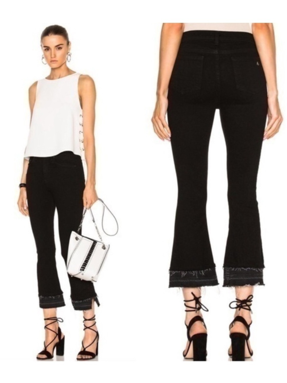 rag & bone 10 inch Crop Flare Coal Double Hem Denim Jeans Size 24